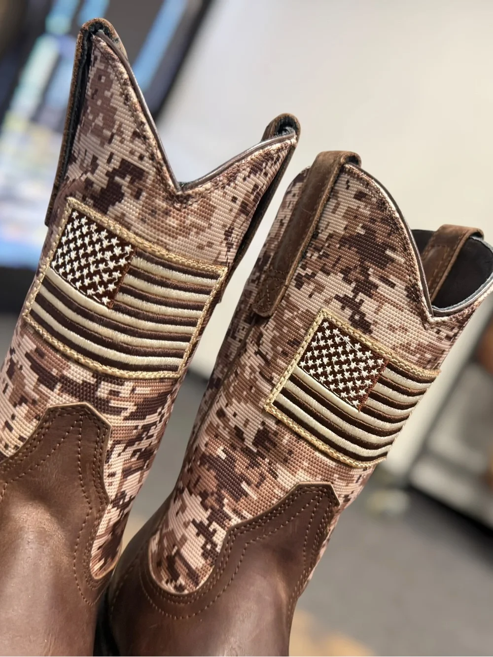 J.B. Dillon Men's Western Work Boots Digital Camo Flag Leather JBR1123 Size 10.5